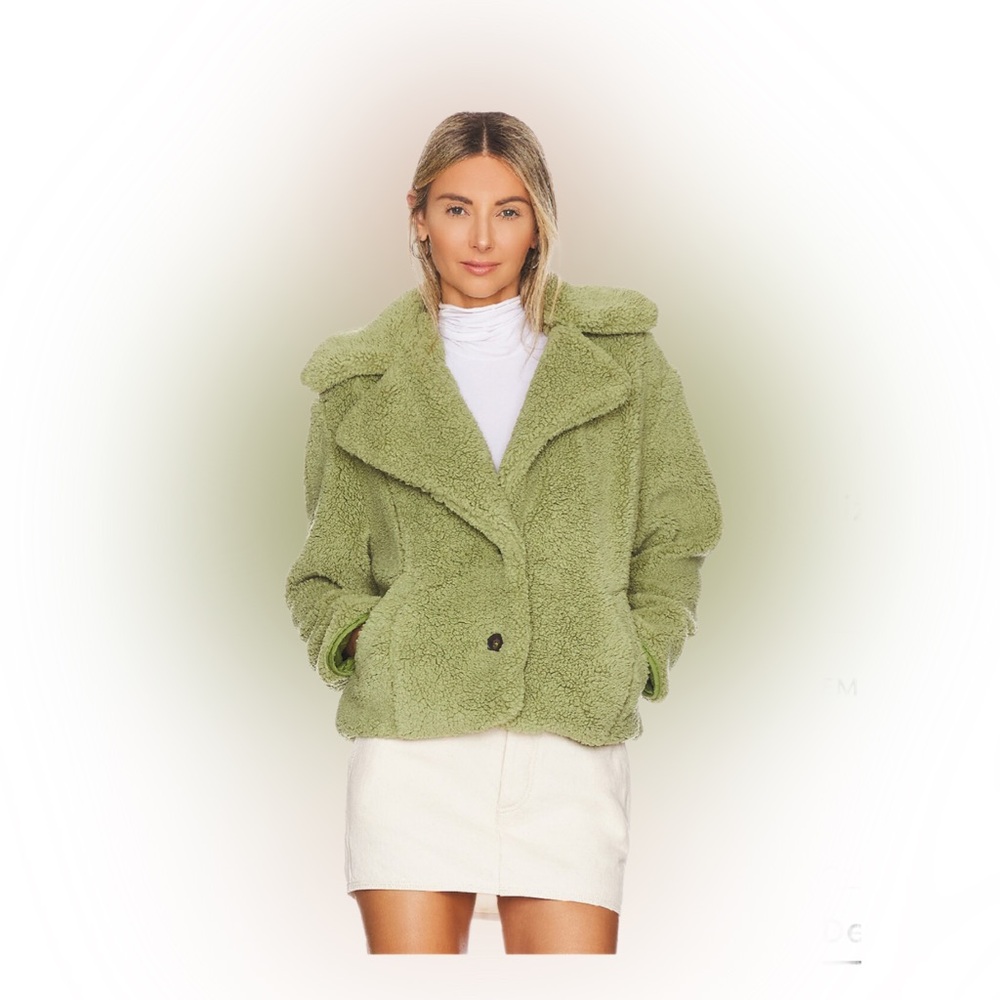 NWT FREE PEOPLE JOPLIN COZY SHERPA JACKET IN SWEET PISTACHIO SIZE XL
